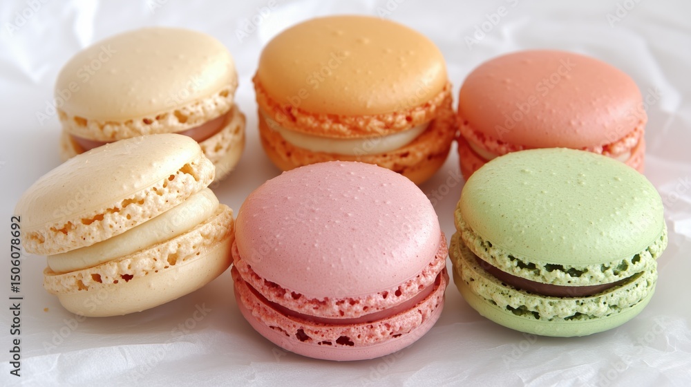 Pastel Macaron Assortment on Crumpled Parchment with Soft Daylight Pastel Macaron Assortment on Crumpled Parchment with Soft Daylight