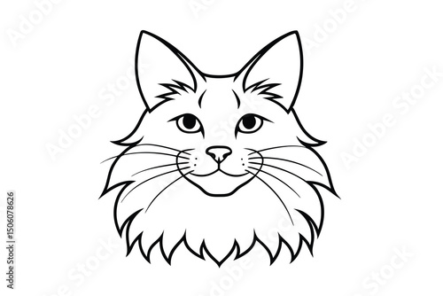 Adorable fluffy cat head line art illustration pet animal design