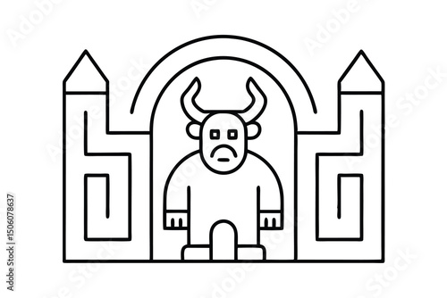 Minotaur guarding a labyrinthine castle fortress