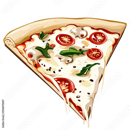 Pizza with tomatoes cheese and classic Italian toppings in vector illustration style