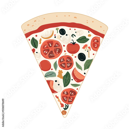 Pizza with tomatoes cheese and classic Italian toppings in vector illustration style