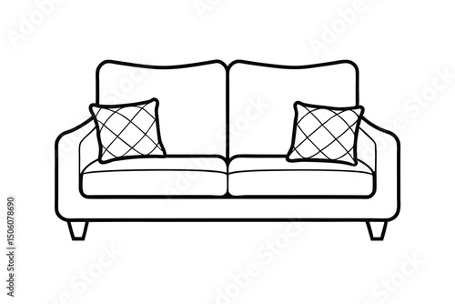 Modern sofa line art illustration two cushions home decor