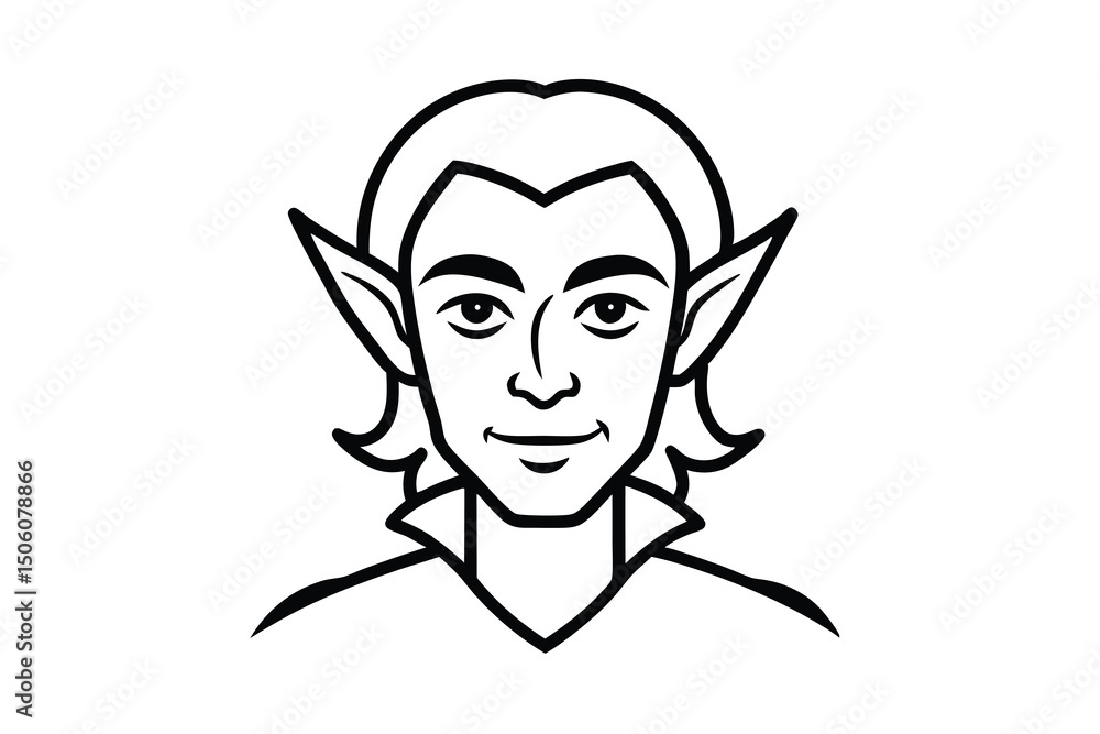 Handsome young elf male character line art illustration Handsome young elf male character line art illustration