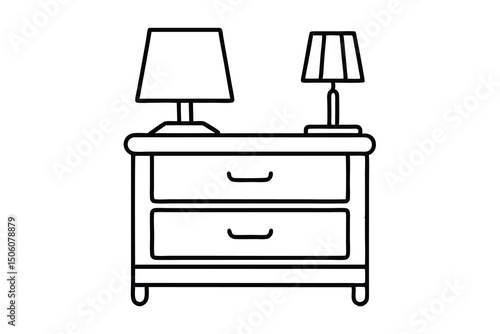 Two lamps on a two drawer nightstand simple line art