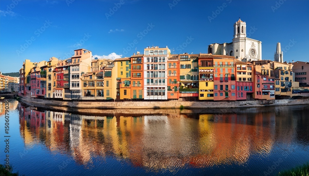 girona riverfront buildings with varied facades and reflections girona riverfront buildings with varied facades and reflections