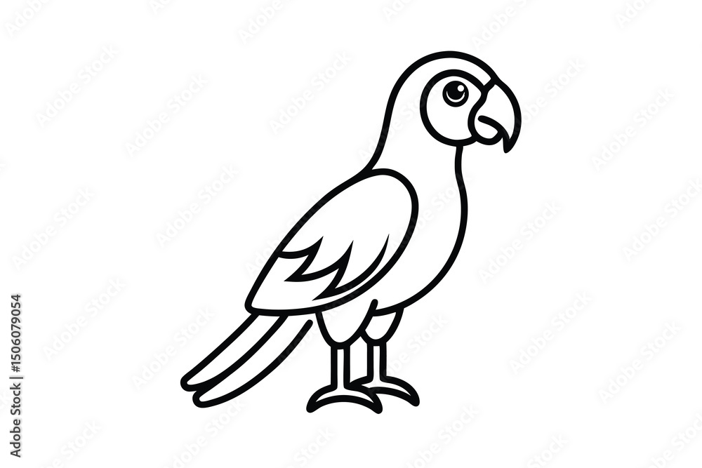 Fototapeta premium Adorable cartoon parrot line art illustration simple design