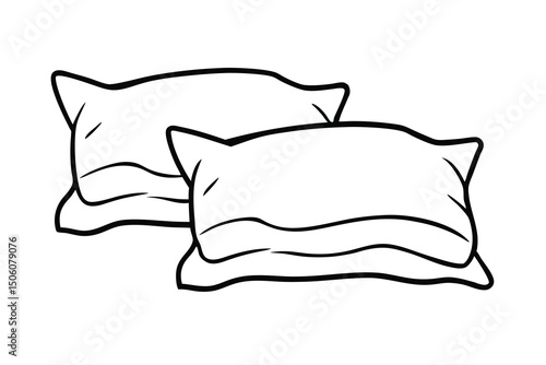 Two cartoon pillows line art illustration sleep rest comfort