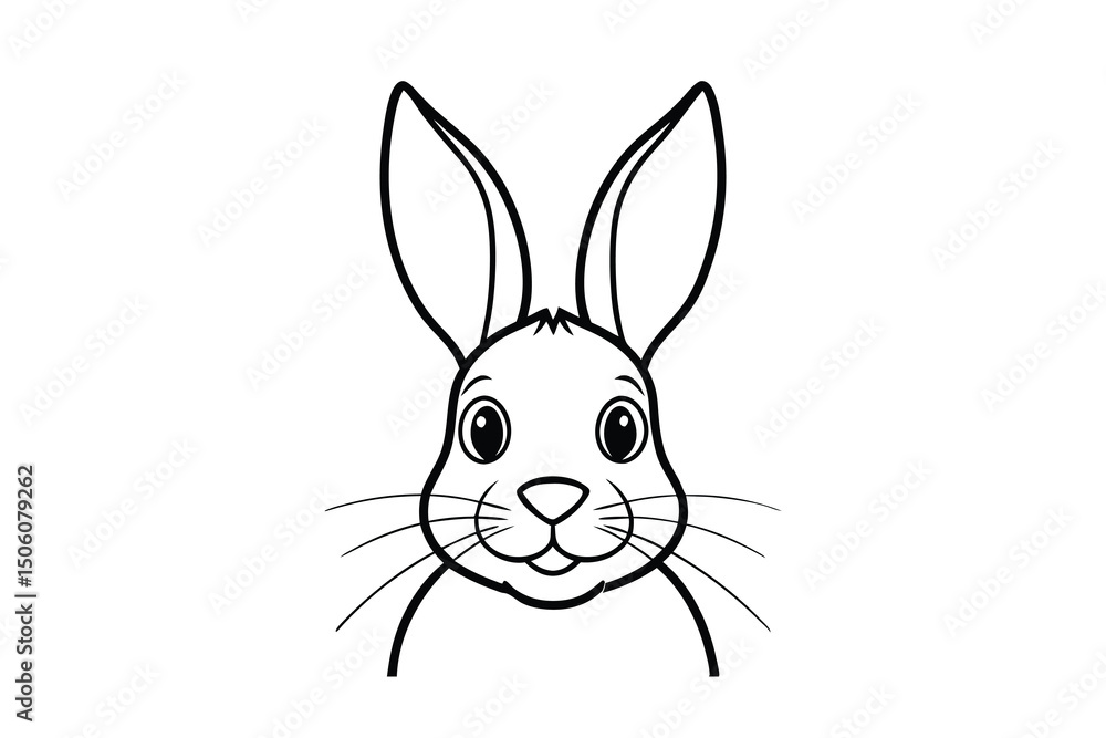 Fototapeta premium Adorable cartoon bunny rabbit face outline illustration