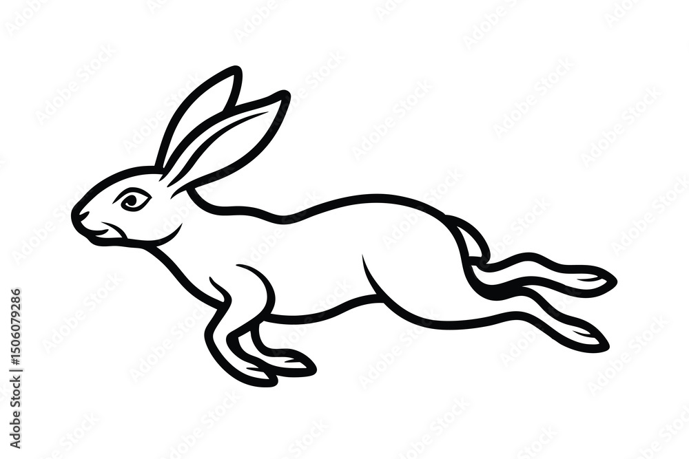 A running hare line art illustration black and white A running hare line art illustration black and white