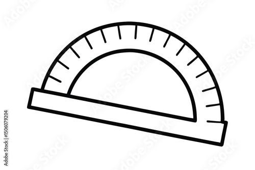 Simple black line drawing of a protractor geometry tool