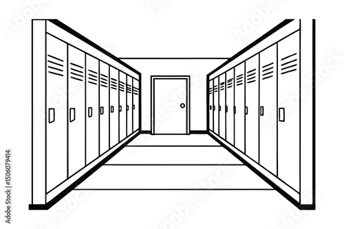 School hallway lockers line perspective illustration