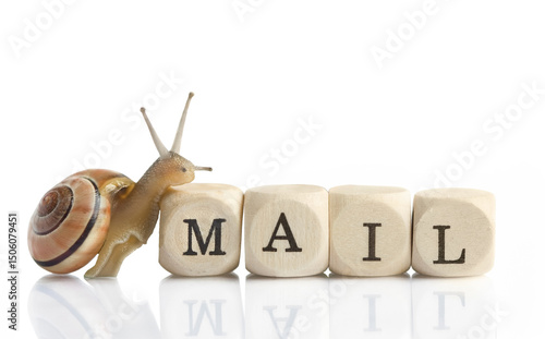 Εκτύπωση καμβά Snail Mail - a little snail is climbing on the blocks mail for Letter M