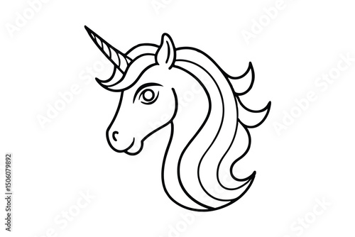 Adorable unicorn head outline simple line art design