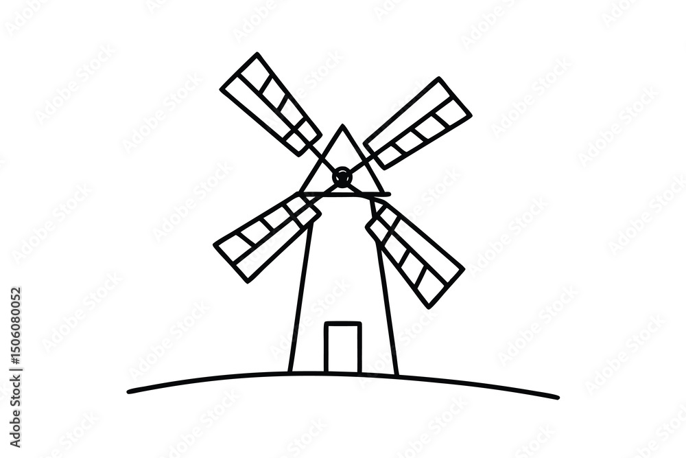 Obraz premium Simple line drawing of a classic windmill
