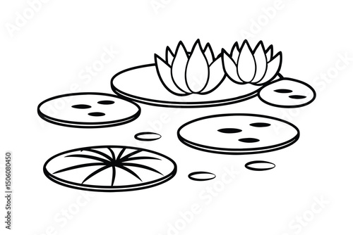 Water lily pond simple line art illustration design
