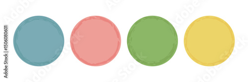 Set of circles with brush stroke edges. Colorful round frames. Perfect for product labels, packaging, icon, web design, branding, sticker, social media, Instagram highlights, button, stamp, badge