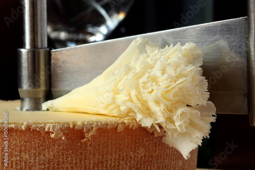 Vászonkép Rosette Closeup of Swiss Cheese Tete de Moine - low key tone