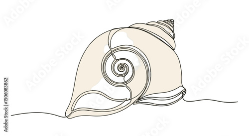 Shell's Subtle Grace: An elegant minimalist depiction of a spiral seashell, a testament to nature's art. The simple lines evoke a sense of calmness, reminding of ocean.