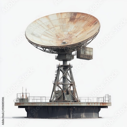 Rusty satellite dish, isolated