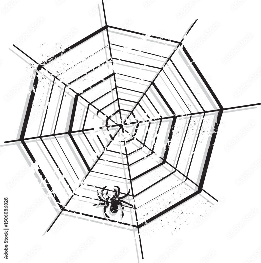 Obraz premium Vector illustration of a spider web on white background. Ideal for Halloween themes, spooky decor, nature concepts, danger, suspense, or symbolic ideas like connection, fragility, and entrapment.