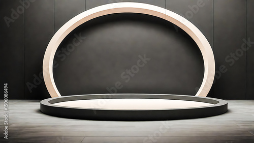 Minimalist Podium with Circular Backdrop for Product Display or Presentation