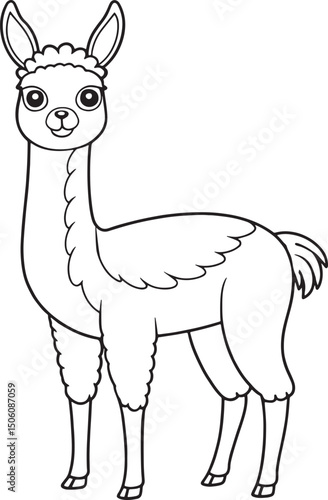 Cute Vicuna Outline Illustration for Coloring Book or Page