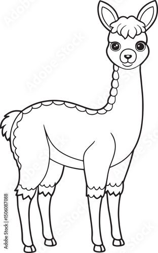 Cute Vicuna Outline Illustration for Coloring Books and Activities