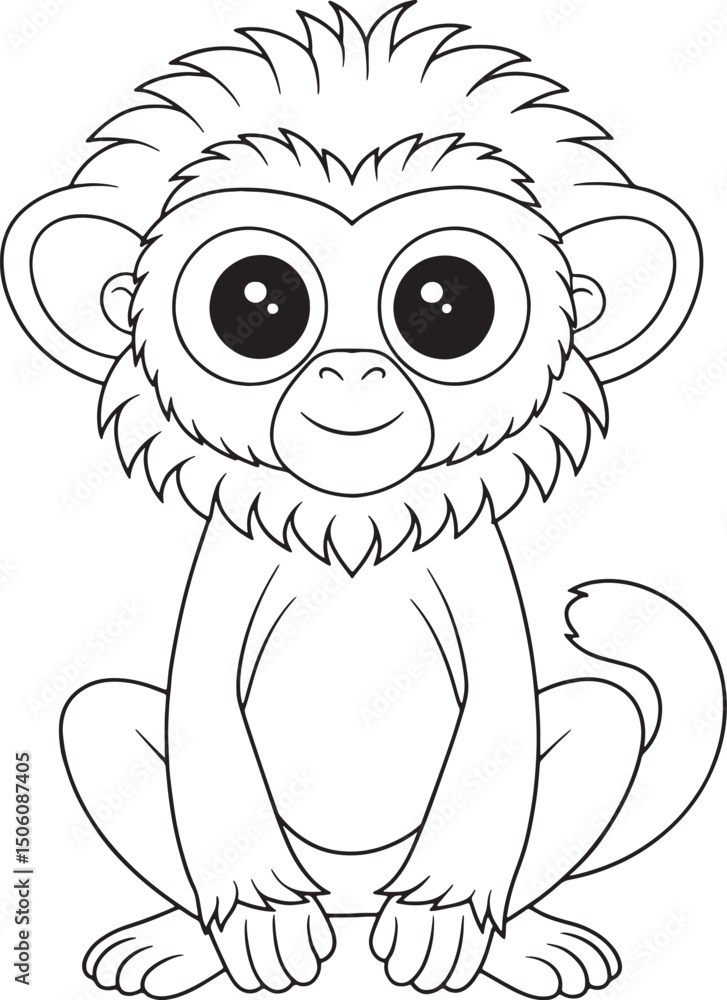 Obraz premium Cute Cartoon Monkey Illustration for Coloring Book or Print