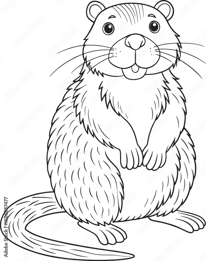 Obraz premium Cute Cartoon Nutria Standing Upright Coloring Page for Kids