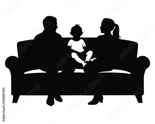 family sitting on couch silhouette  