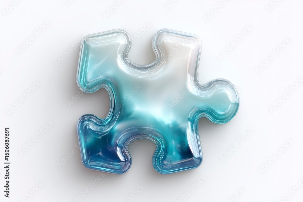 Fototapeta premium Abstract Gradient Puzzle Piece in Glassy Texture with Blue and White Hues