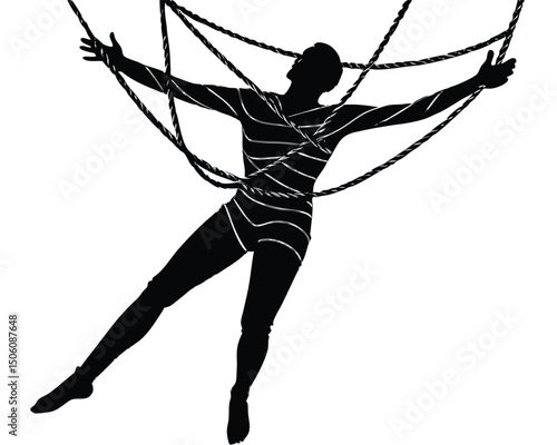 person tangled in ropes  silhouette  