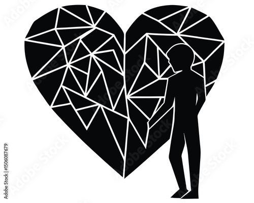 person with shattered heart silhouette  