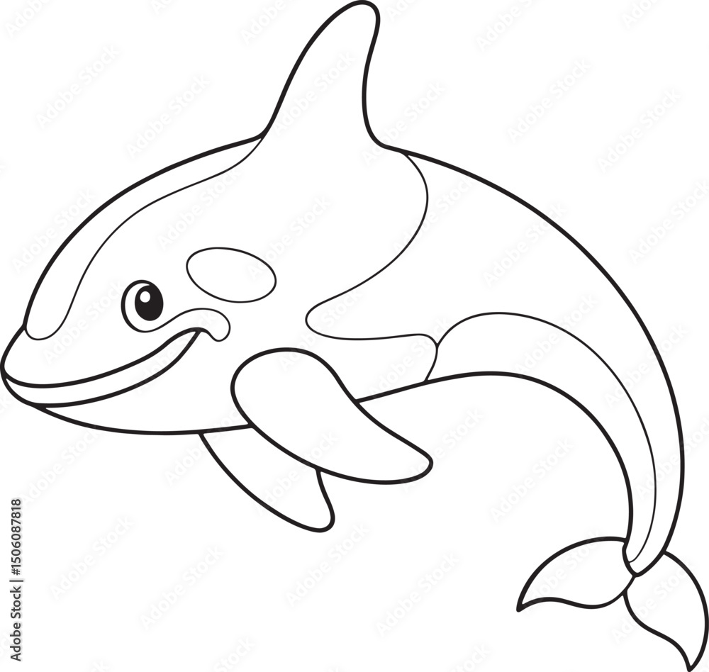 Obraz premium Cute Cartoon Orca Whale Outline for Coloring Book Pages