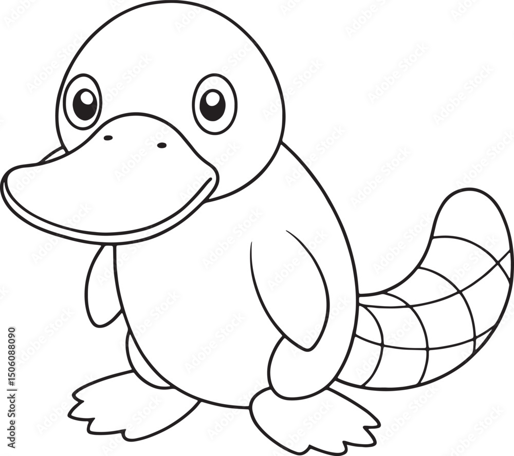 Fototapeta premium a cute cartoon platypus with big eyes and a happy face is standing alone