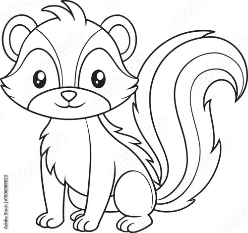 Cute Cartoon Skunk Line Art Illustration for Coloring Book