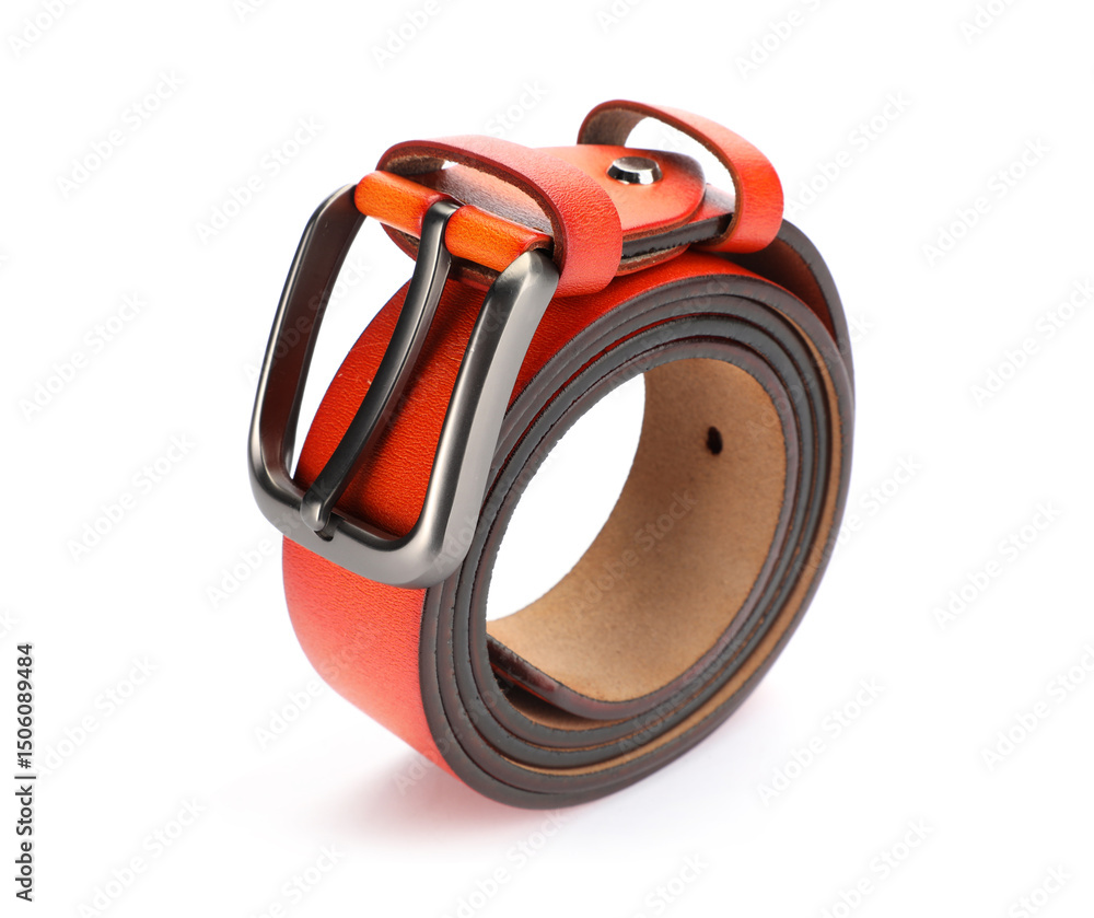Fototapeta premium One orange leather belt isolated on white