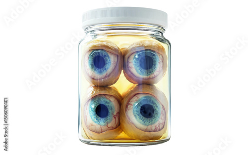 Scary Science Lab Prop with Animated Eyeballs in Jar for Halloween Scenes Isolated on Transparent Background