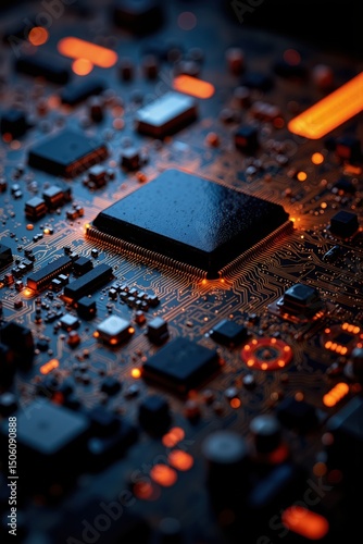 an orange and black computer chip