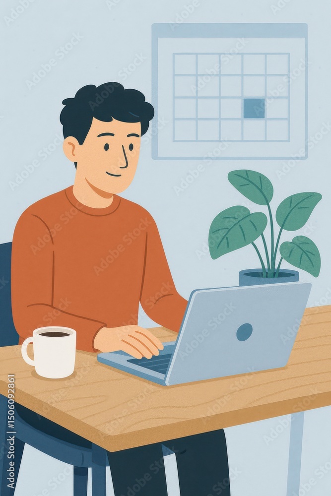Freelancer working from home using laptop and drinking coffee Freelancer working from home using laptop and drinking coffee