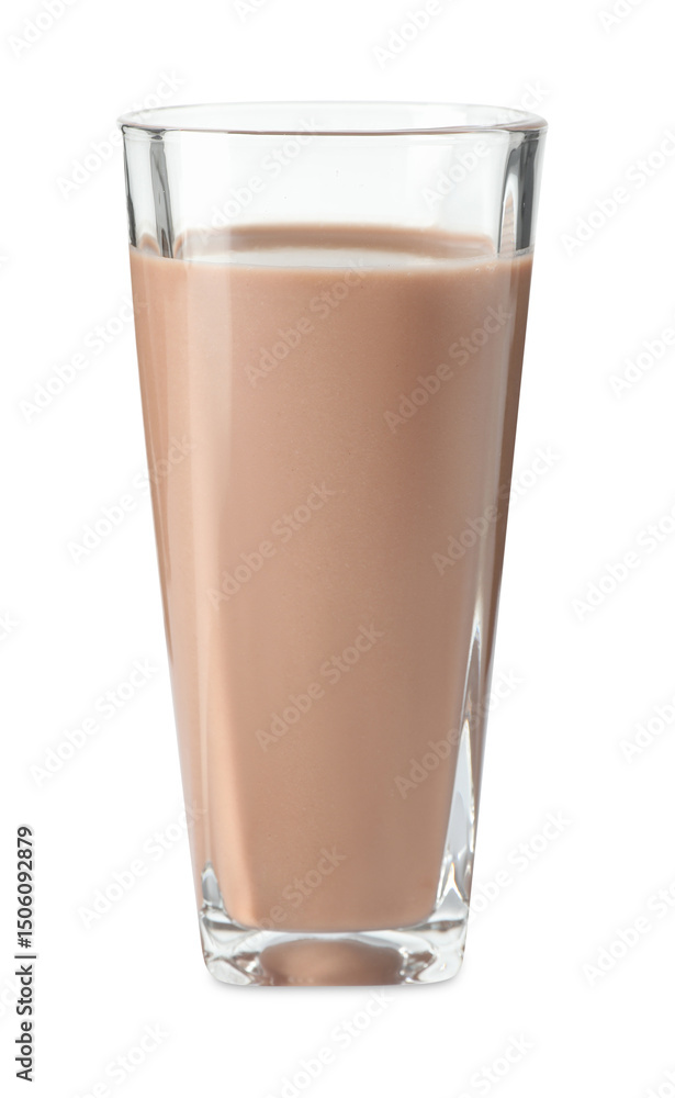 Tasty chocolate milk in glass isolated on white Tasty chocolate milk in glass isolated on white