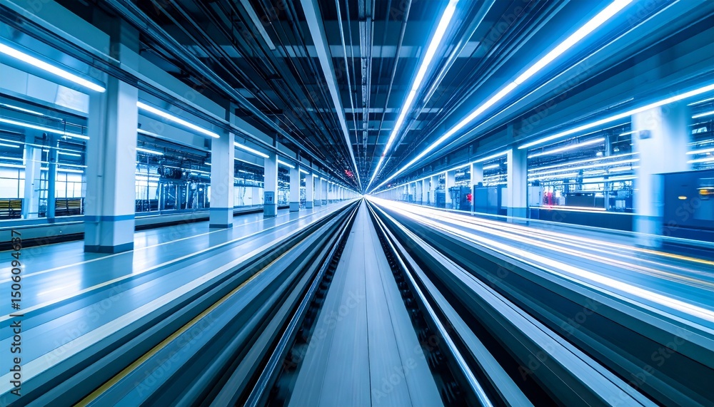 Fototapeta premium modern industrial interior with technology lights and vibrant motion blur effect