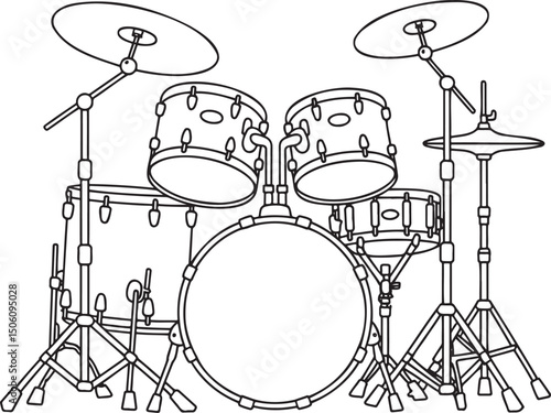 Classic Drum Set Outline vector isolated On Transparent Background 