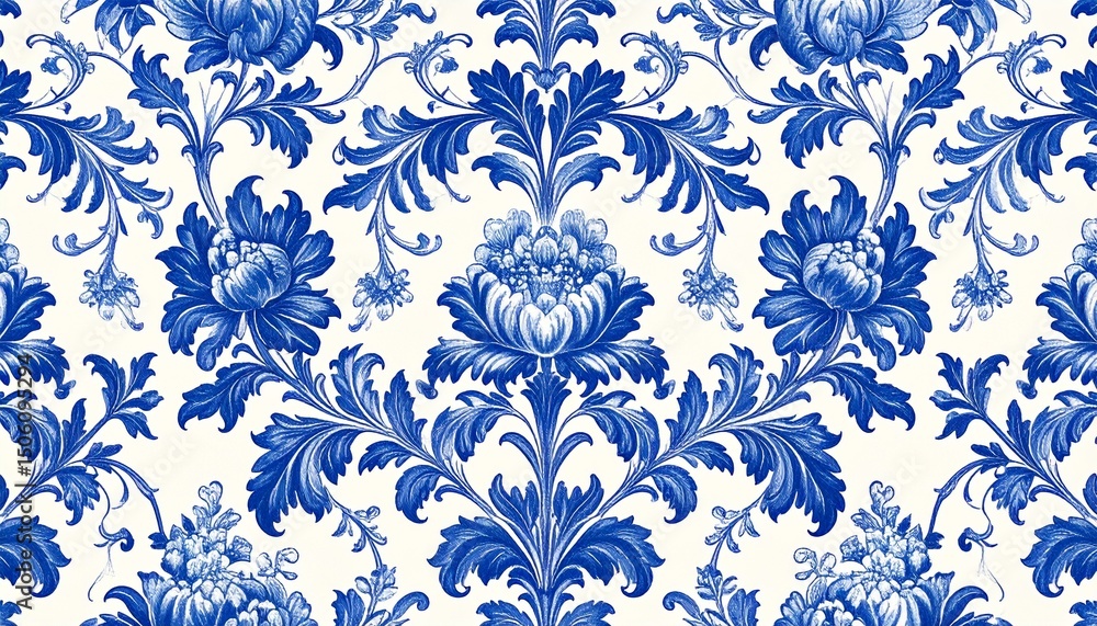 クラシックな青い花柄パターン(トワル・ド・ジュイ風) / Classic Blue Floral Pattern (Toile de Jouy Style) クラシックな青い花柄パターン(トワル・ド・ジュイ風) / Classic Blue Floral Pattern (Toile de Jouy Style)