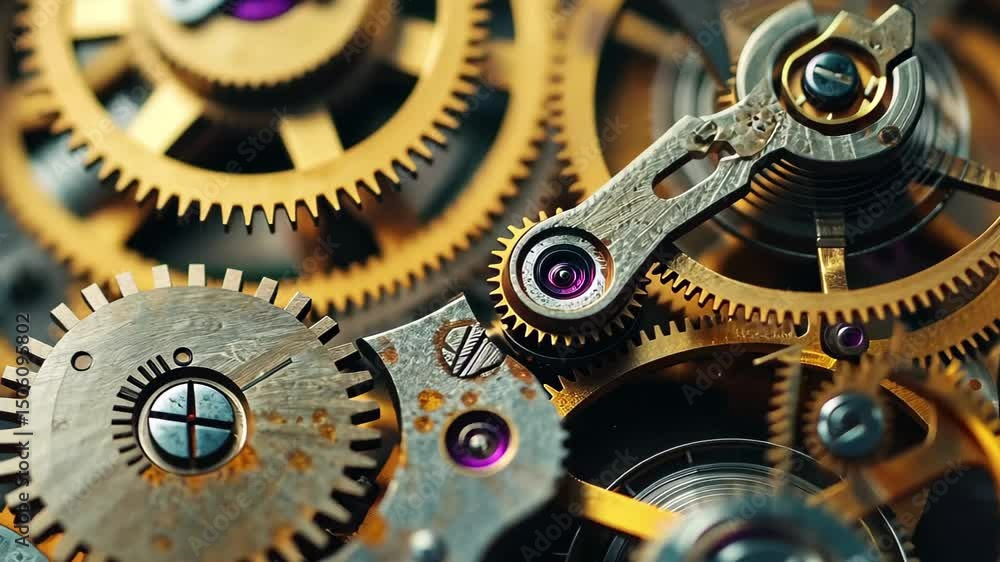 Intricate details of clockwork mechanisms showcasing gears and springs in golden hues captured in 4k resolution illustrating craftsmanship and precision