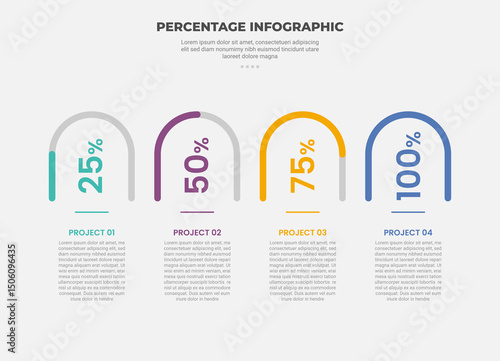 percentage or percent infographic outline style with 4 point template with round rectangle progress with vertical direction for slide presentation