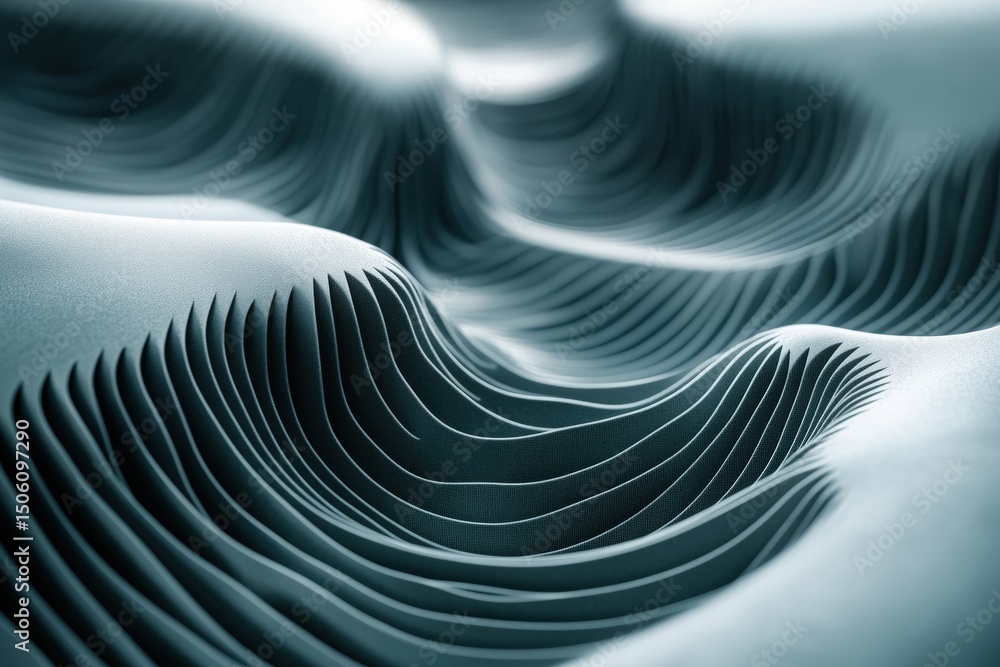 Obraz premium Abstract 3D illustration of layered waves in a smooth texture, showcasing intricate patterns and depth, creating a visually captivating and modern design concept