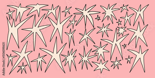 Set of different scribble hand drawn stars. Contemporary vector abstract decorative elements.