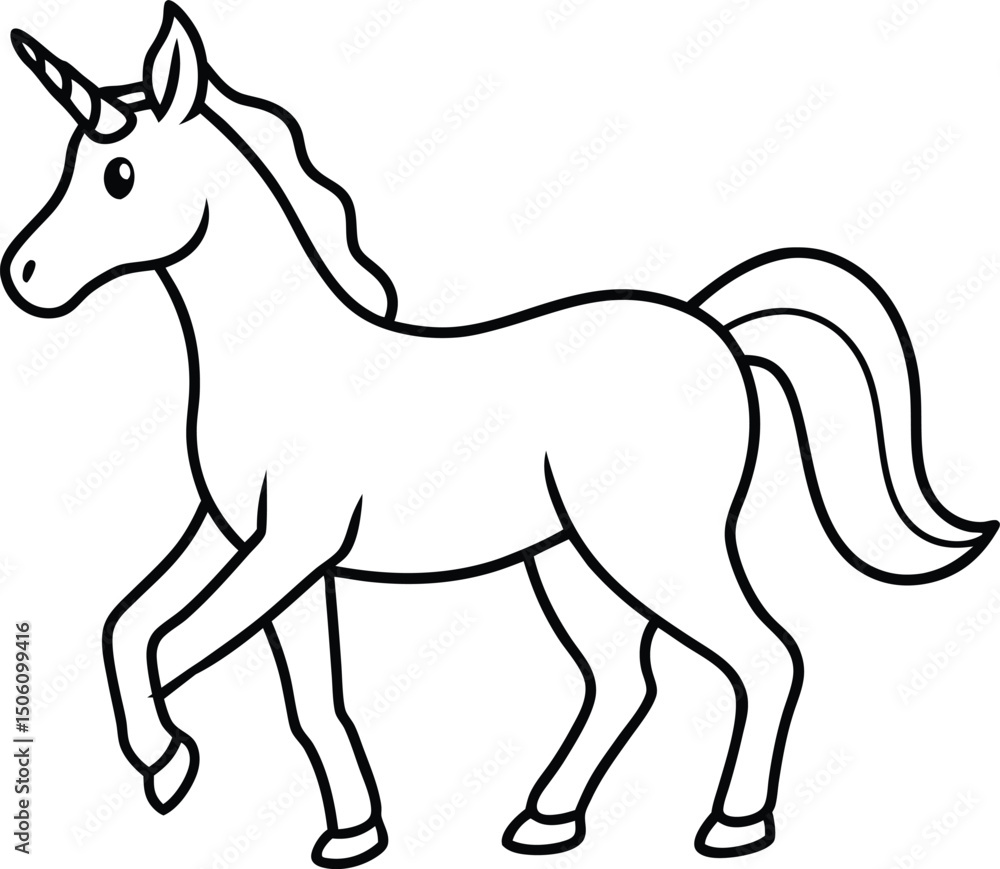 Obraz premium Outlined Black and White Unicorn Illustration for Kids Coloring Book Projects