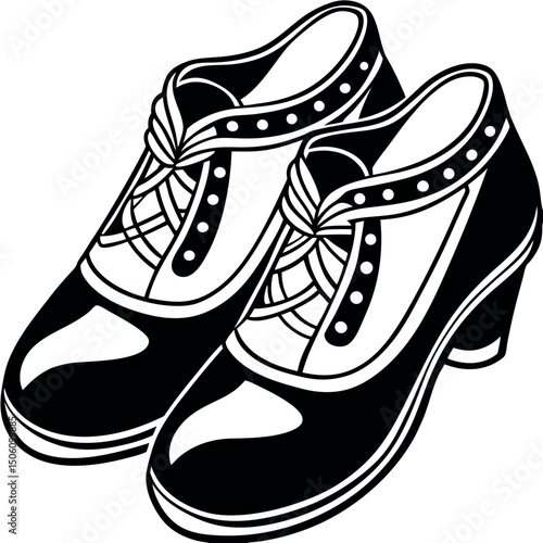 Classic black and white shoes designed for formal occasions, showcasing a stylish lace-up and a modest heel Generative AI